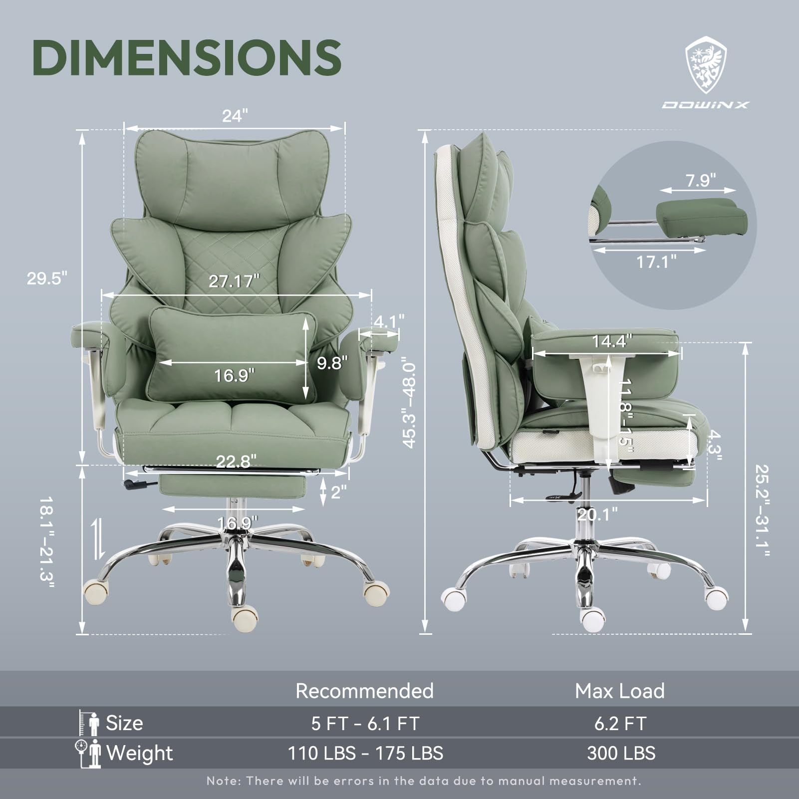 Big and Tall Office Chair with Pocket Springs Cushion,High Back Computer Gaming Chairs with Adjustable Armrests,Executive Desk Chairs with Lumbar Support and Footrest,PU Leather-Green