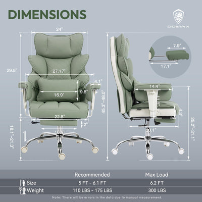 Big and Tall Office Chair with Pocket Springs Cushion,High Back Computer Gaming Chairs with Adjustable Armrests,Executive Desk Chairs with Lumbar Support and Footrest,PU Leather-Green