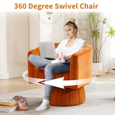 Swivel Accent Barrel Chair, Cute Comfy Small Round 360° Arm Chair, Velvet Sofa Club Reading Chair for Living Room, Bedroom, Office, Orange