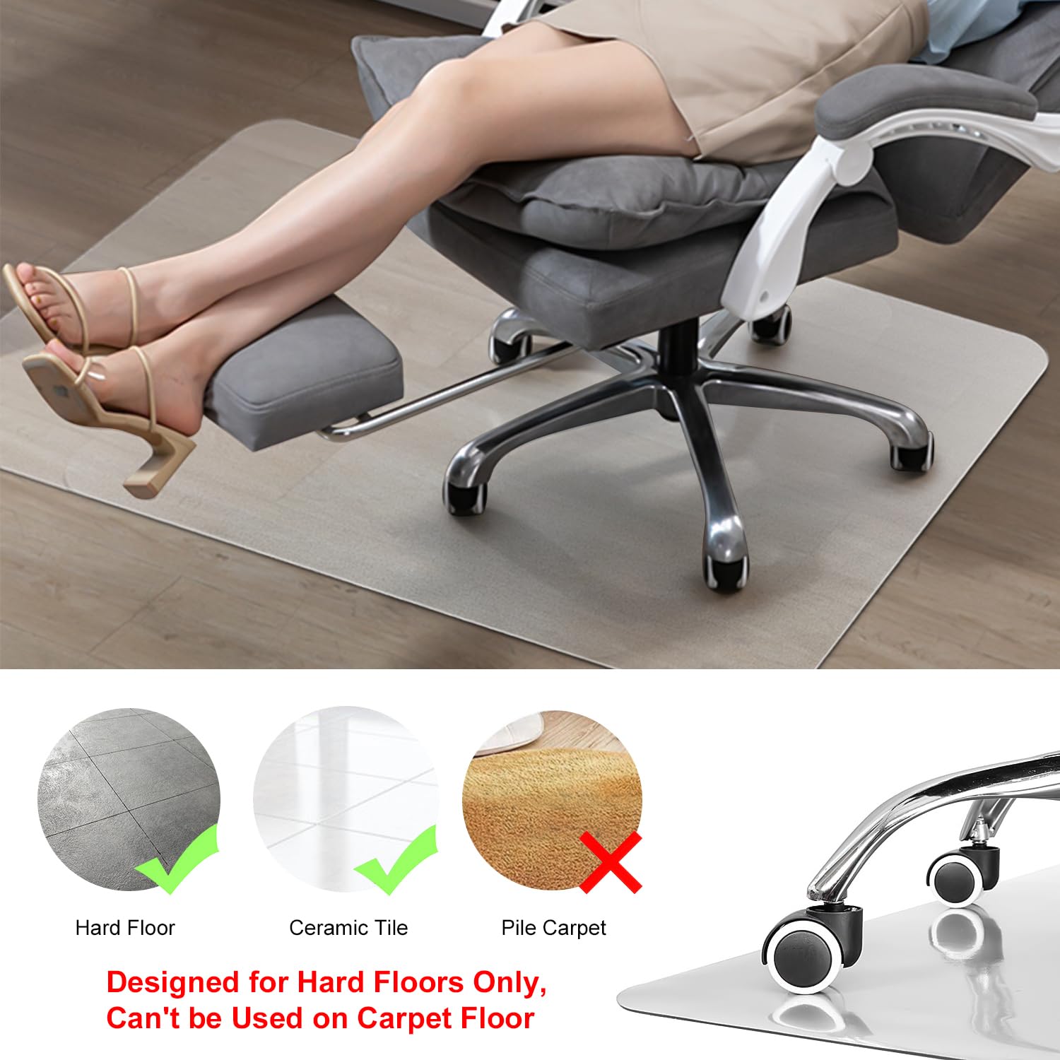 Chair Mat for Hardwood Floor,46 x 46 inches Rectangle Desk Durable Wood/Tile Protection Mat for Rolling Chairs, Non-Studded Bottom