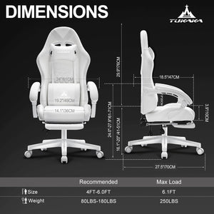 White Gaming Chair,Ergonomic Massage Computer Office Desk Chair with Footrest,Pocket Spring Cushion,Reclining Leather Adjustable Gamer Chair with Headrest and Lumbar Support,White