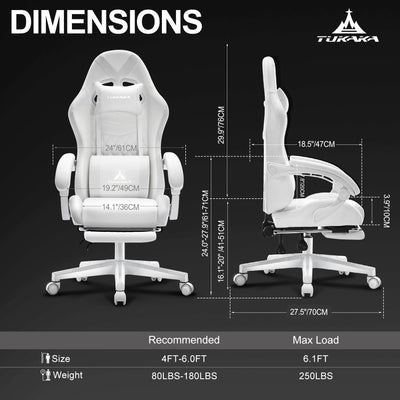 White Gaming Chair,Ergonomic Massage Computer Office Desk Chair with Footrest,Pocket Spring Cushion,Reclining Leather Adjustable Gamer Chair with Headrest and Lumbar Support,White