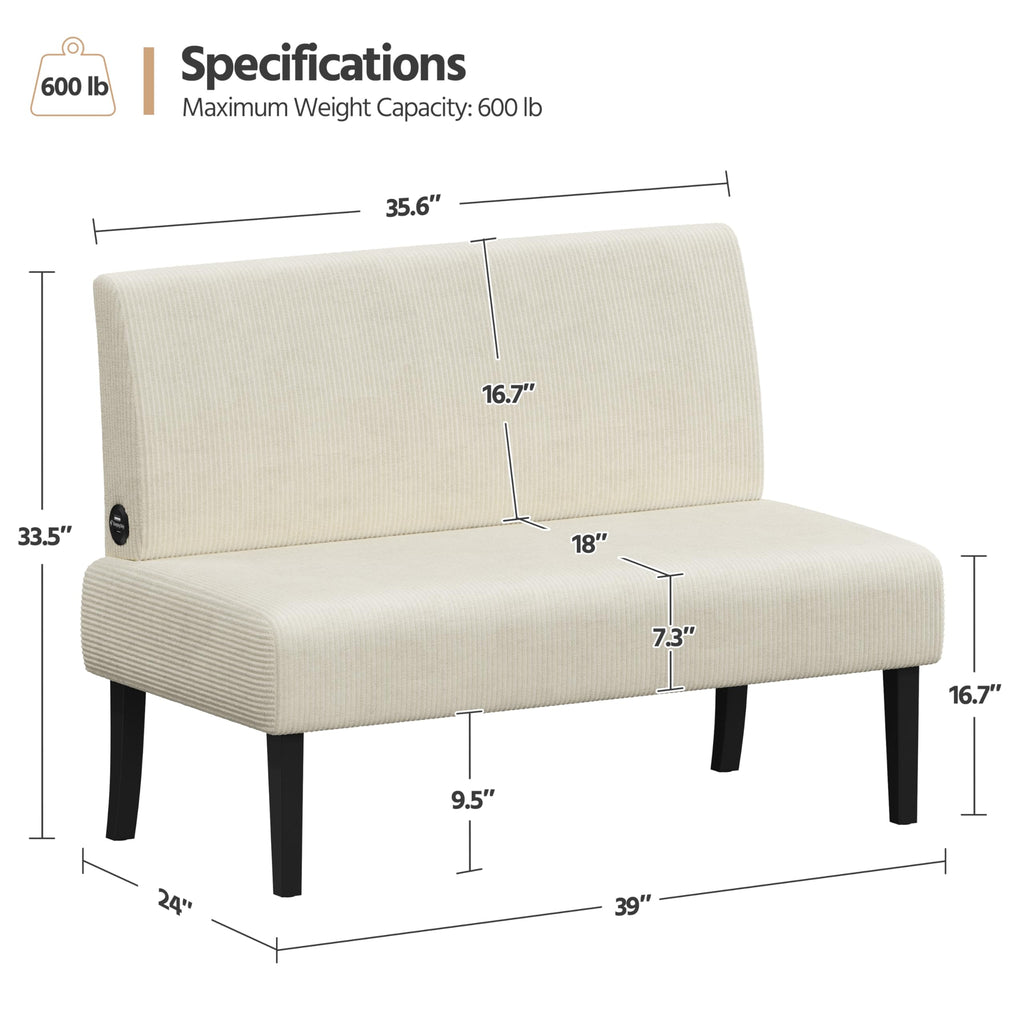 Small Mini Sofa Couch Armless Loveseat Futon for Bedroom, Corduroy Fabric & Easy Assembly, for Small Spaces Living Room,Dorm,Office,Apartment, Beige