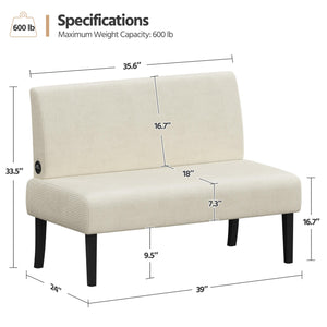 Small Mini Sofa Couch Armless Loveseat Futon for Bedroom, Corduroy Fabric & Easy Assembly, for Small Spaces Living Room,Dorm,Office,Apartment, Beige