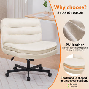 Criss Cross Chair with Wheels Armless Cross Legged Office Chair Wide Home Office Desk Chair Swivel Comfy Vanity Desk Chair Height Adjustable Mid Back Wide Seat Computer Task Chair
