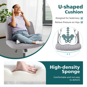 Criss Cross Chair with Wheels Wide Cross Legged Office Desk Vanity Chair Comfy Fabric Armless Height Adjustable Swivel for Home Computer Task Gray