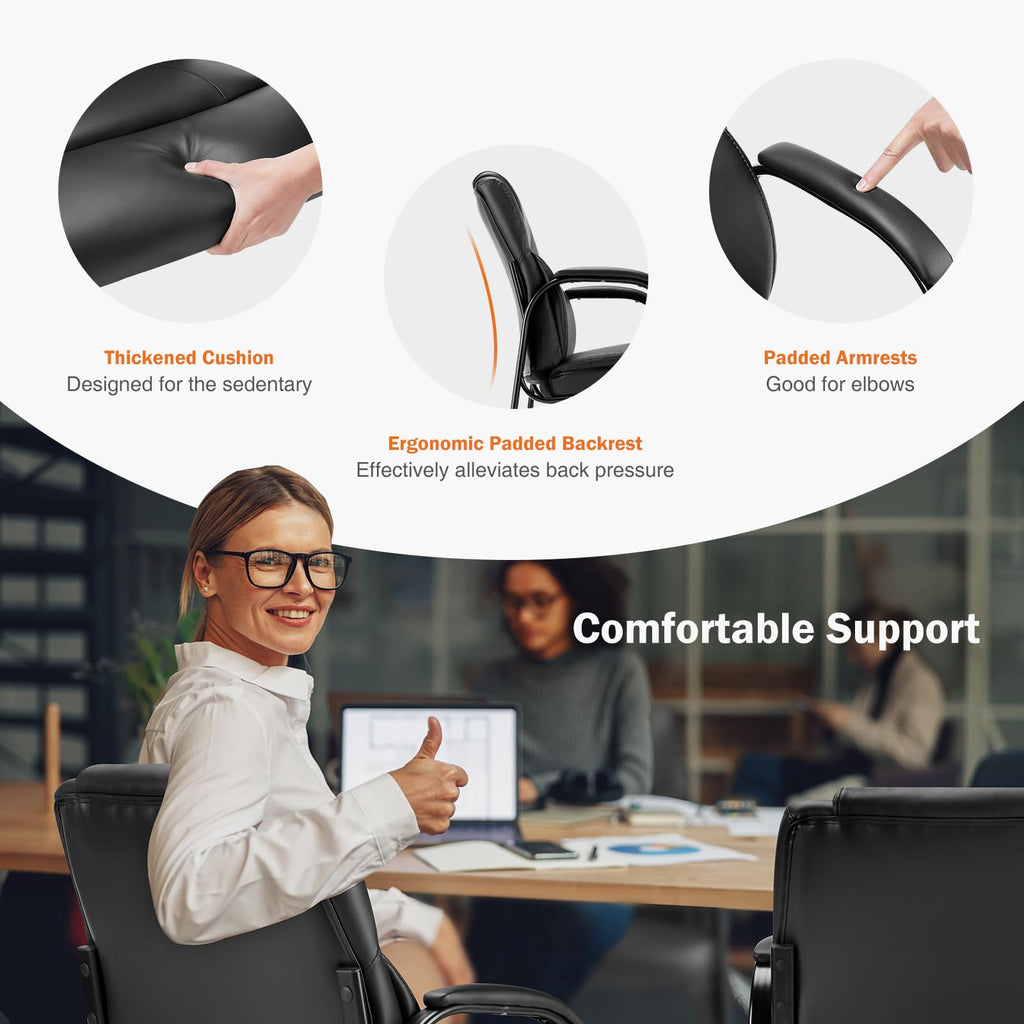 Waiting Room Guest Chair, Stationary Office Reception Chairs No Wheel, Comfy Padded Arms and Seld Base, for Conference Room Lobby Home Computer Desk Bedroom Elderly, Deep Black