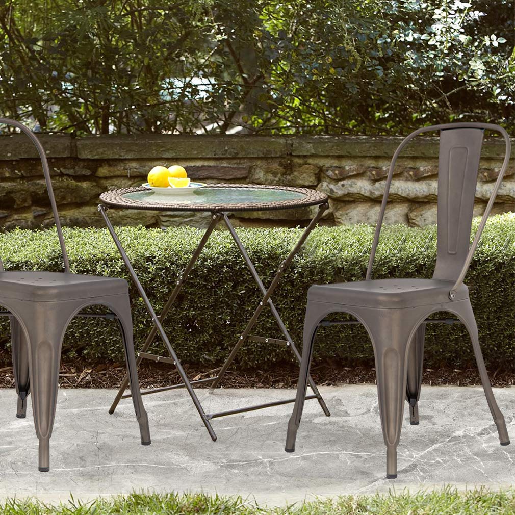 Set of 4 Metal Dining Chairs | Bronze | Stackable Tolix Side Chairs with Backrest | Scratch-Resistant | Non-Slip Feet | Indoor/Outdoor Use | 330 lbs Capacity | Ideal for Kitchen & Restaurant