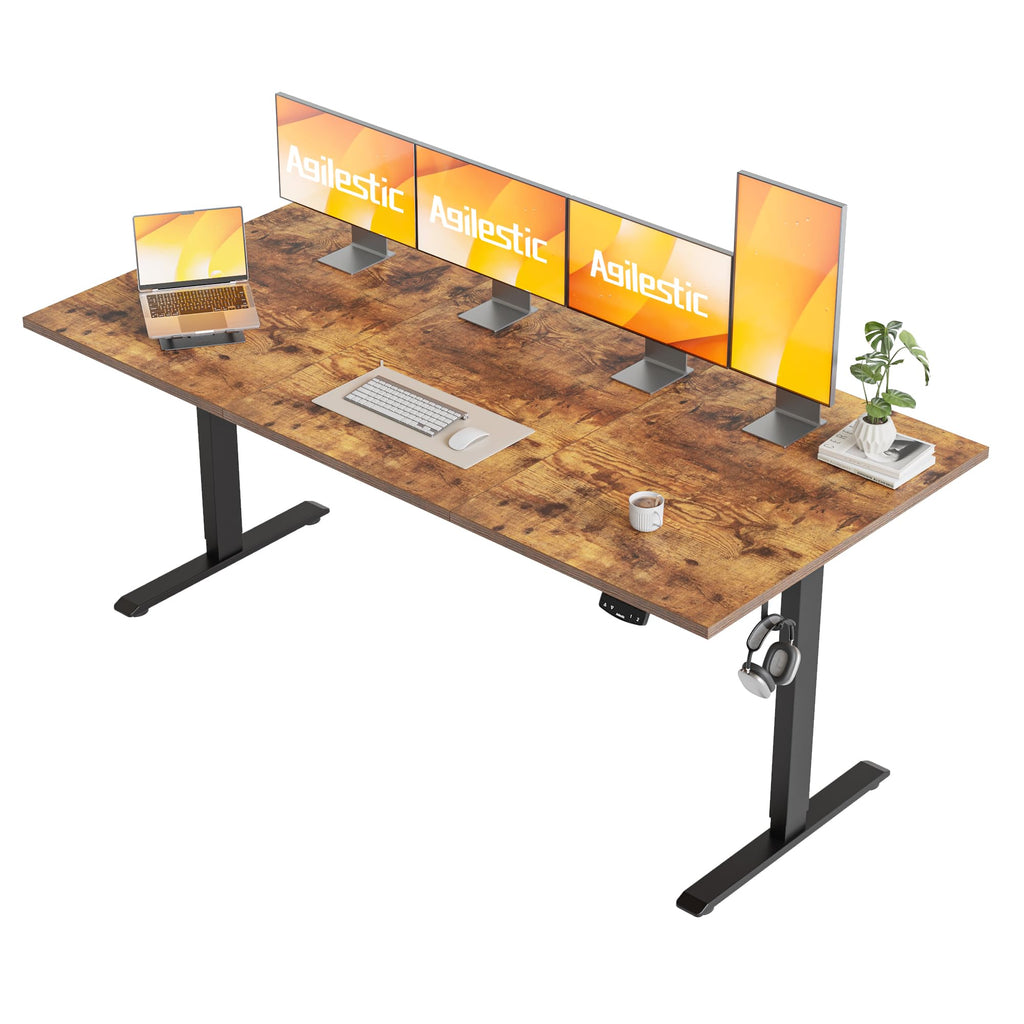 Electric Standing Desk, 71 x 31.5 Inches Height Adjustable Desk, Sit Stand up for Work Office Home, Ergonomic Rising Computer Table with Memory Preset, Rustic Brown