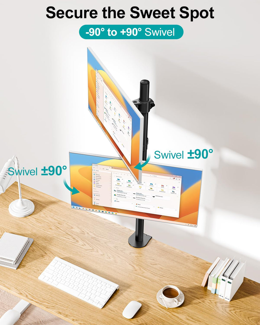 Vertical Dual Monitor Stand, Stacked Monitor Mount for 2 Monitors Up to 32 inches, Computer Monitor Arm with Swivel, Tilt, Height Adjustable, Each Monitor Desk Mount Holds up to 17.6 lbs