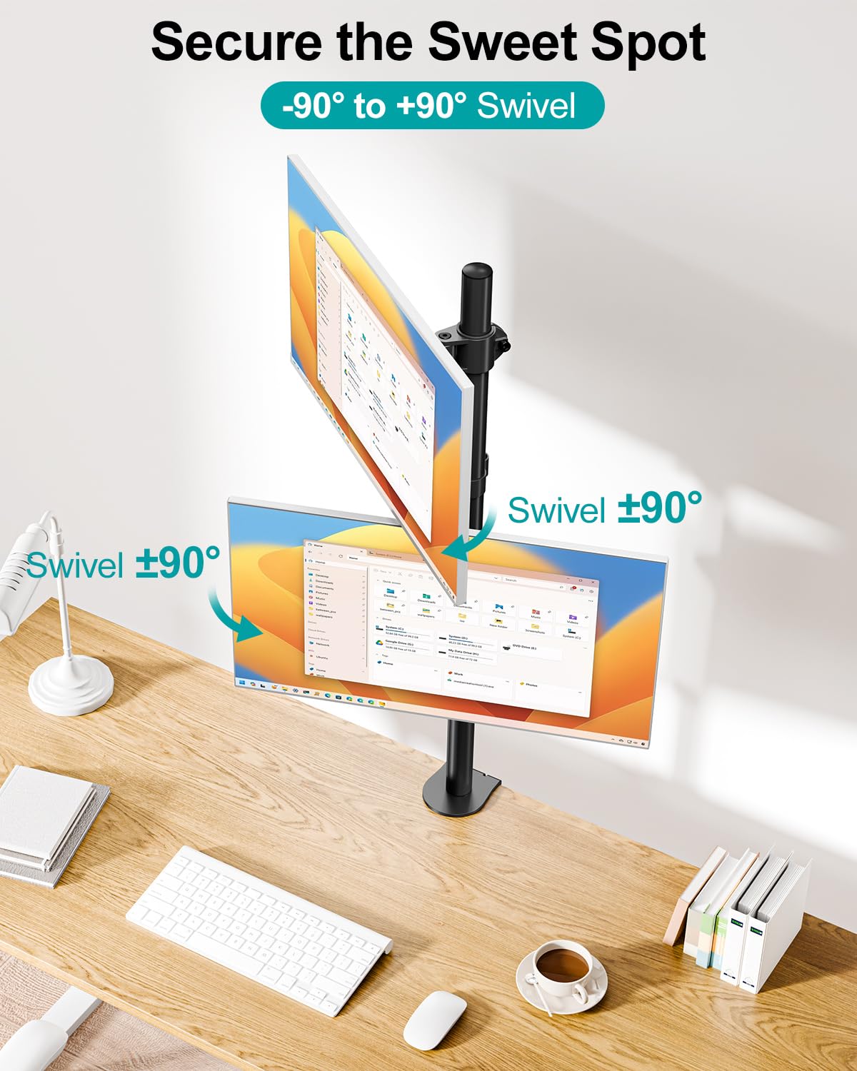 Vertical Dual Monitor Stand, Stacked Monitor Mount for 2 Monitors Up to 32 inches, Computer Monitor Arm with Swivel, Tilt, Height Adjustable, Each Monitor Desk Mount Holds up to 17.6 lbs