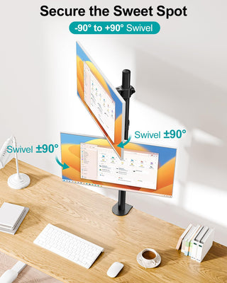 Vertical Dual Monitor Stand, Stacked Monitor Mount for 2 Monitors Up to 32 inches, Computer Monitor Arm with Swivel, Tilt, Height Adjustable, Each Monitor Desk Mount Holds up to 17.6 lbs