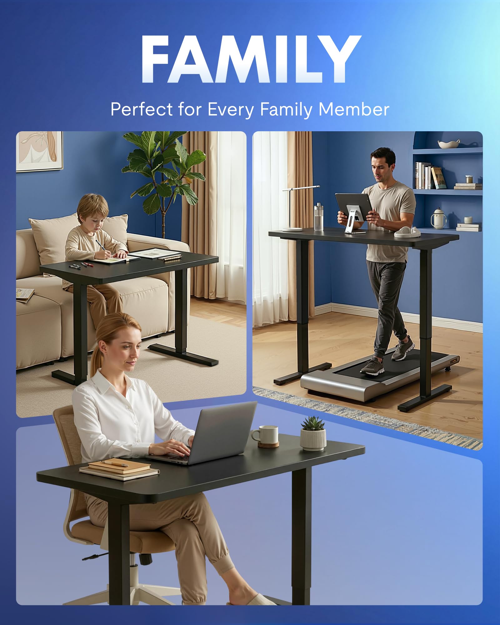 EN1 One-Piece Standing Desk, Electric Adjustable with 4 Memory Presets, 176 LBS Capacity, Stable & Quiet, Seamless Desktop for Home Office & Dual Monitors, 40"x24" Black