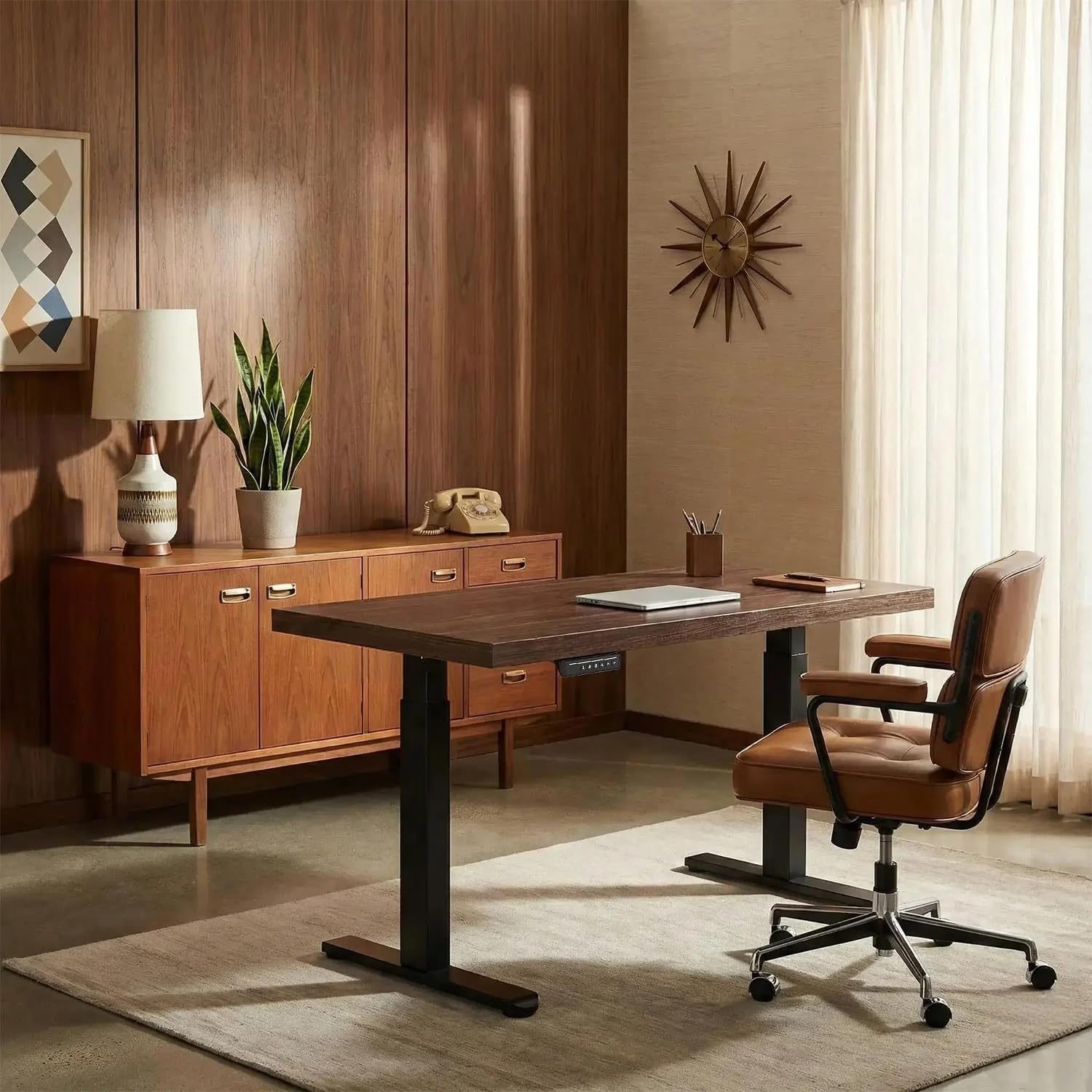 Electric Standing Desk, 48 Inch Adjustable Height Sit Stand Up Desk with 1.18" Thickness Whole-Piece Desktop, Computer Office Desk for Home Office, Black Walnut
