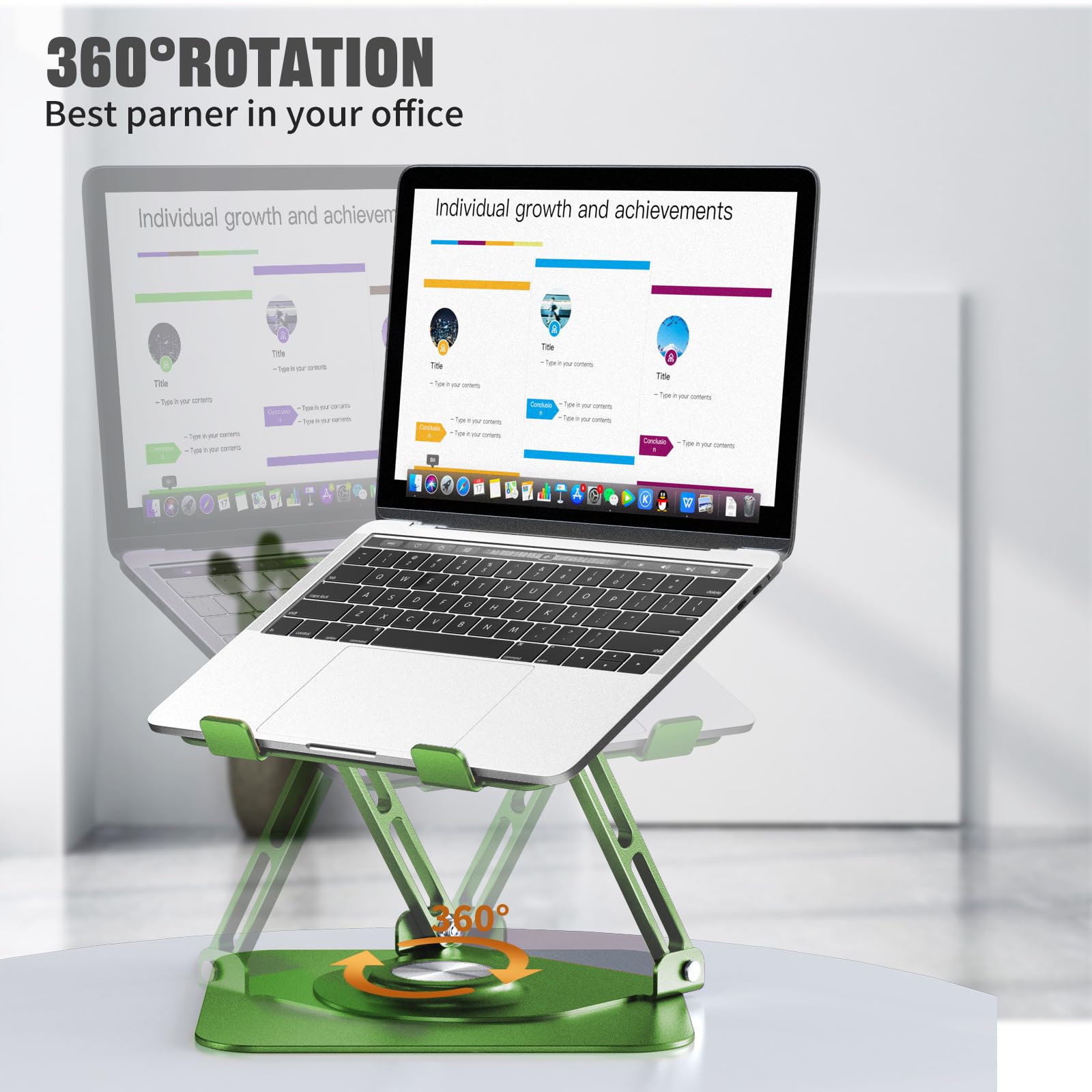 Laptop Stand for Desk, Adjustable Computer Stand with 360° Rotating Base, Ergonomic Laptop Riser for Collaborative Work, Foldable & Portable Laptop Stand, fits for All 10-16