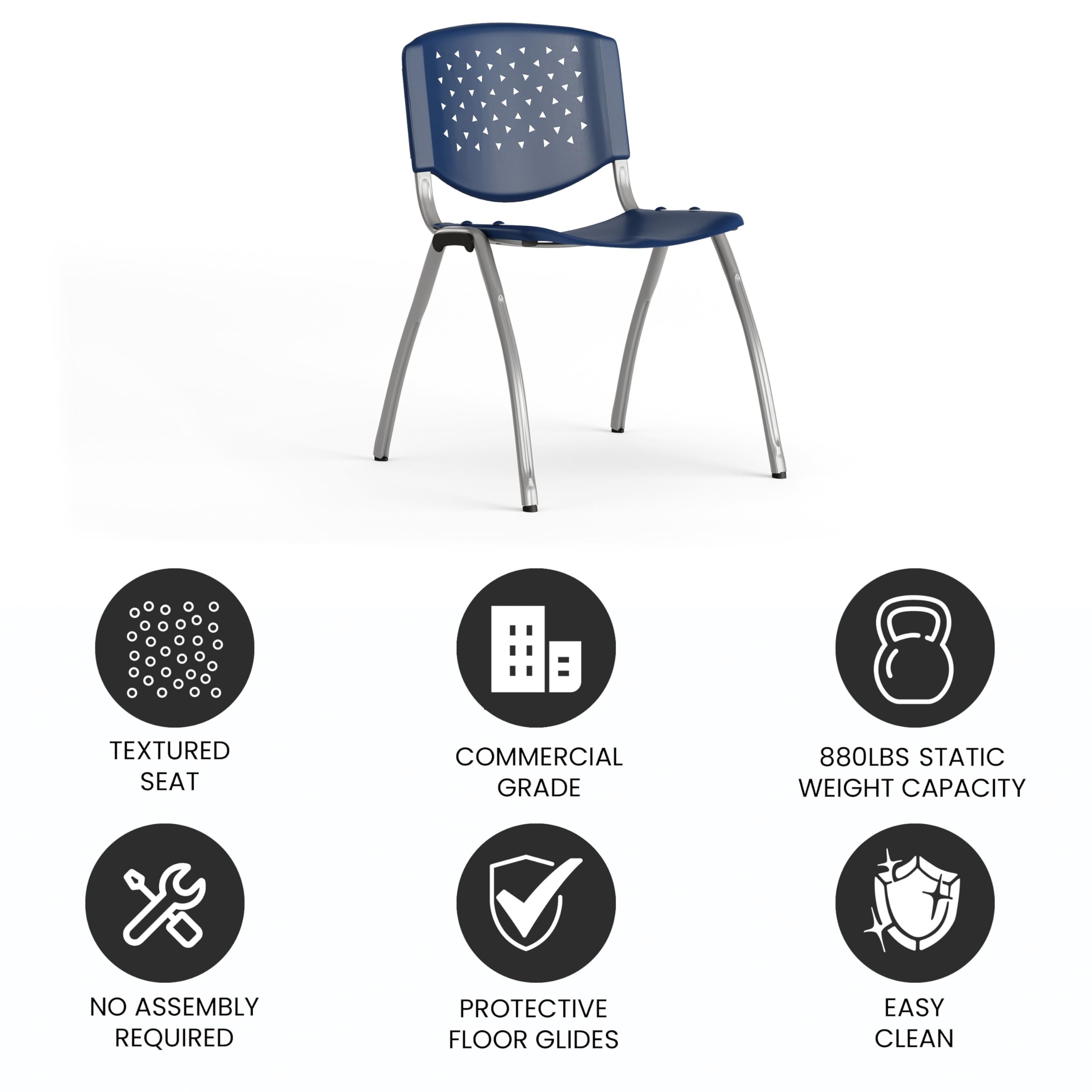 HERCULES Series 880 lb. Capacity Navy Plastic Stack Chair with Titanium Gray Powder Coated Frame