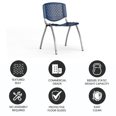 HERCULES Series 880 lb. Capacity Navy Plastic Stack Chair with Titanium Gray Powder Coated Frame