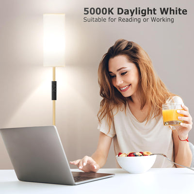 64'' Floor Lamps for Living Room with Remote Control and Stepless Dimmable Colors Temperature & Brightness, 9W Bulb Included(White Lampshade & Gold Pole)