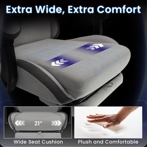Video Gaming Chair with Footrest Lumbar Support for Home Office High Back Recliner Height Adjustable Ergonomic Comfy Fabric Computer Desk Chair (Grey)