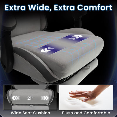 Video Gaming Chair with Footrest Lumbar Support for Home Office High Back Recliner Height Adjustable Ergonomic Comfy Fabric Computer Desk Chair (Grey)