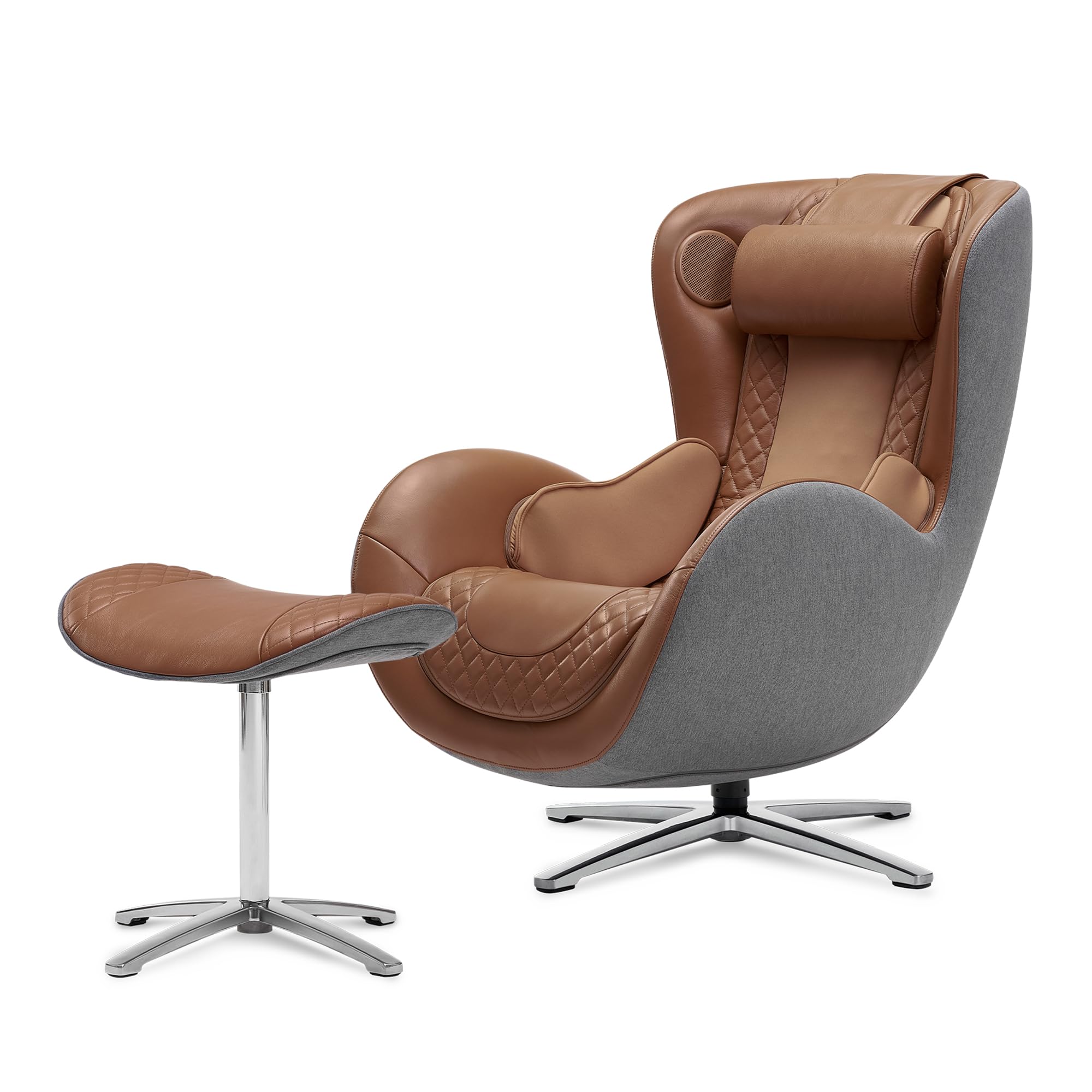 Classic Massage Chair with Ottoman – Caramel Leather Recliner with Percussive Shiatsu Massager, Built-in Speaker & Full Body Spot Massage – Ultimate Comfort for Home & Office
