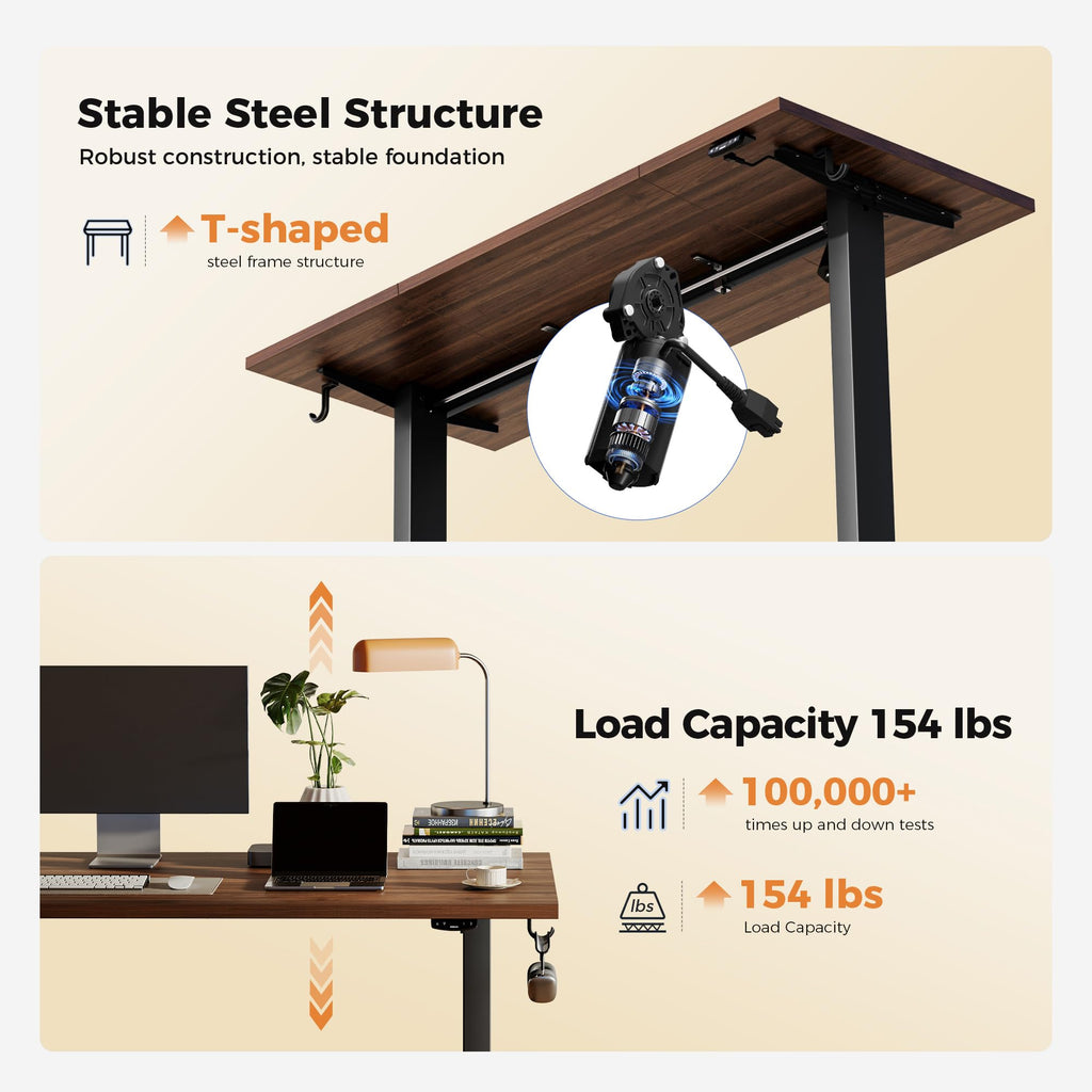 Electric Standing Desk, 63 x 23.6 Inches, Dark Walnut