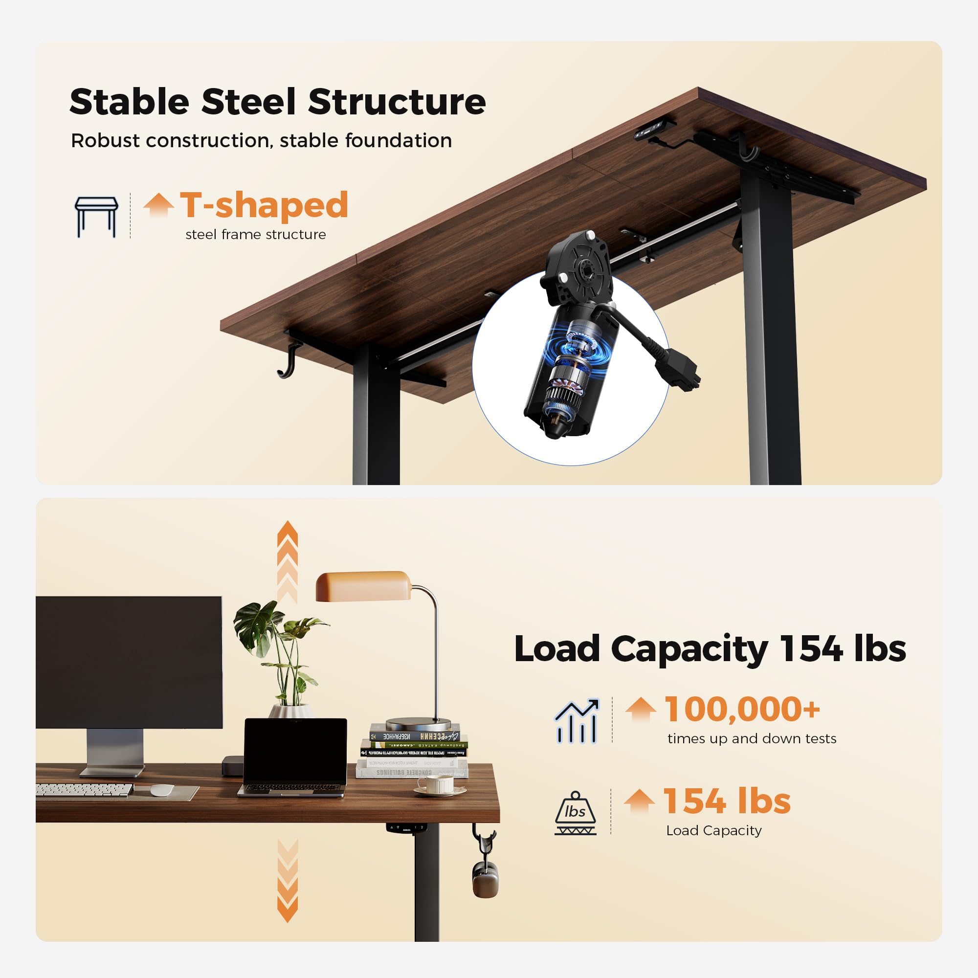 Electric Standing Desk, 63 x 23.6 Inches, Dark Walnut