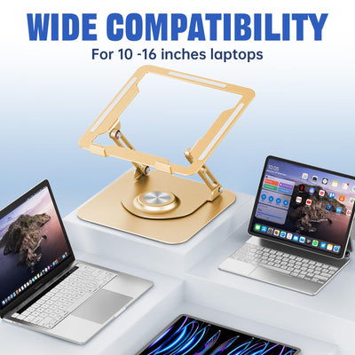 Laptop Stand for Desk, Adjustable Computer Stand with 360° Rotating Base, Ergonomic Laptop Riser for Collaborative Work, Foldable & Portable Laptop Stand, fits for All 10-16