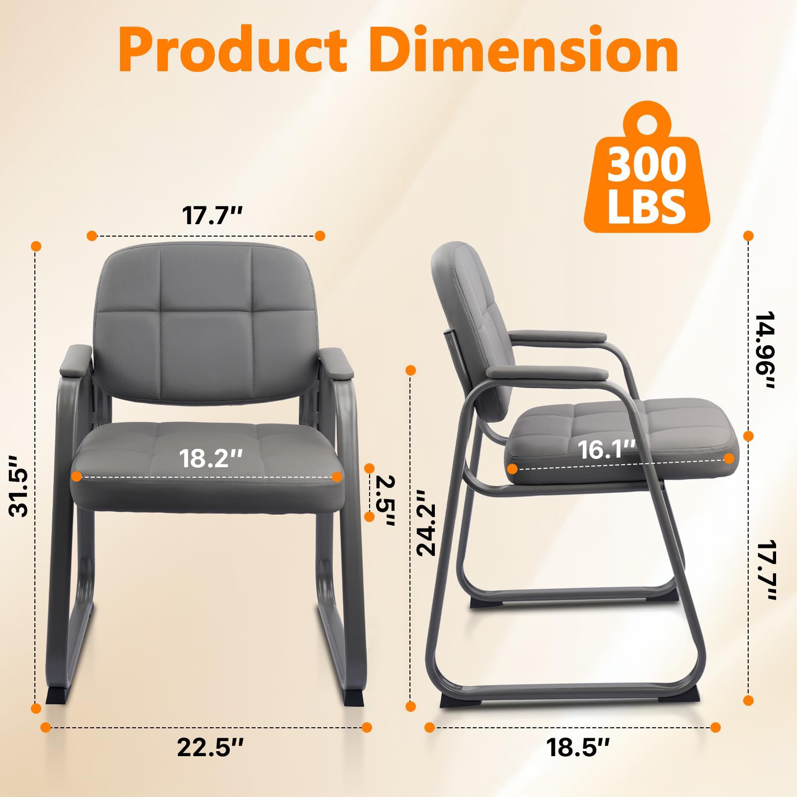 8 Pack, Waiting Room Guest Chair with Bonded Leather Padded Arm Rest for Office Reception and Conference Desk Black with Sled Base Grey