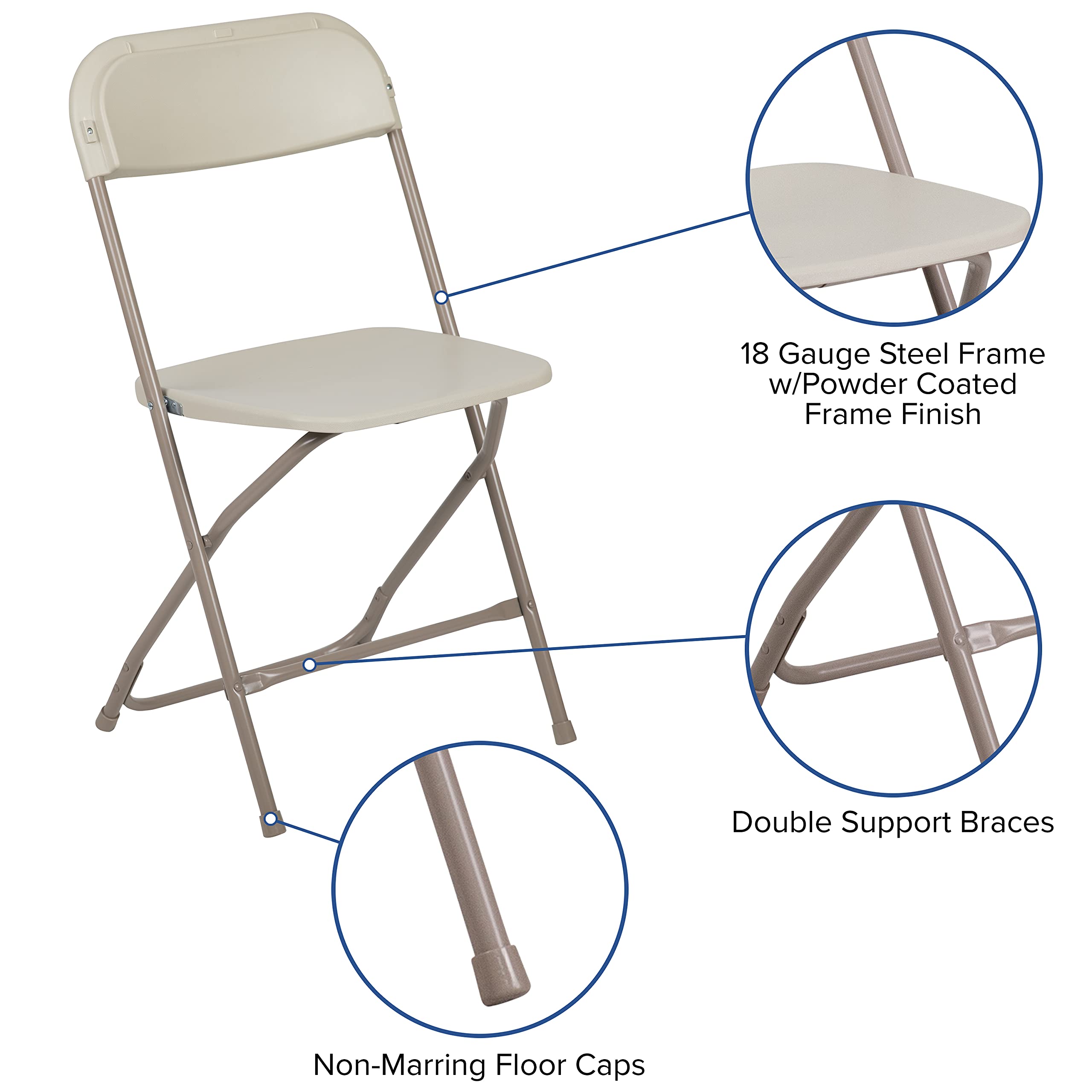 4 Pack Hercules Series Plastic Folding Chair - Beige - 650LB Weight Capacity Comfortable Event Chair-Lightweight Folding Chair