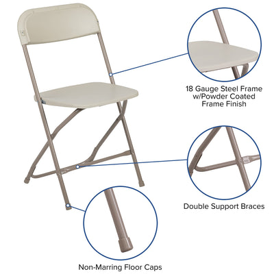 4 Pack Hercules Series Plastic Folding Chair - Beige - 650LB Weight Capacity Comfortable Event Chair-Lightweight Folding Chair