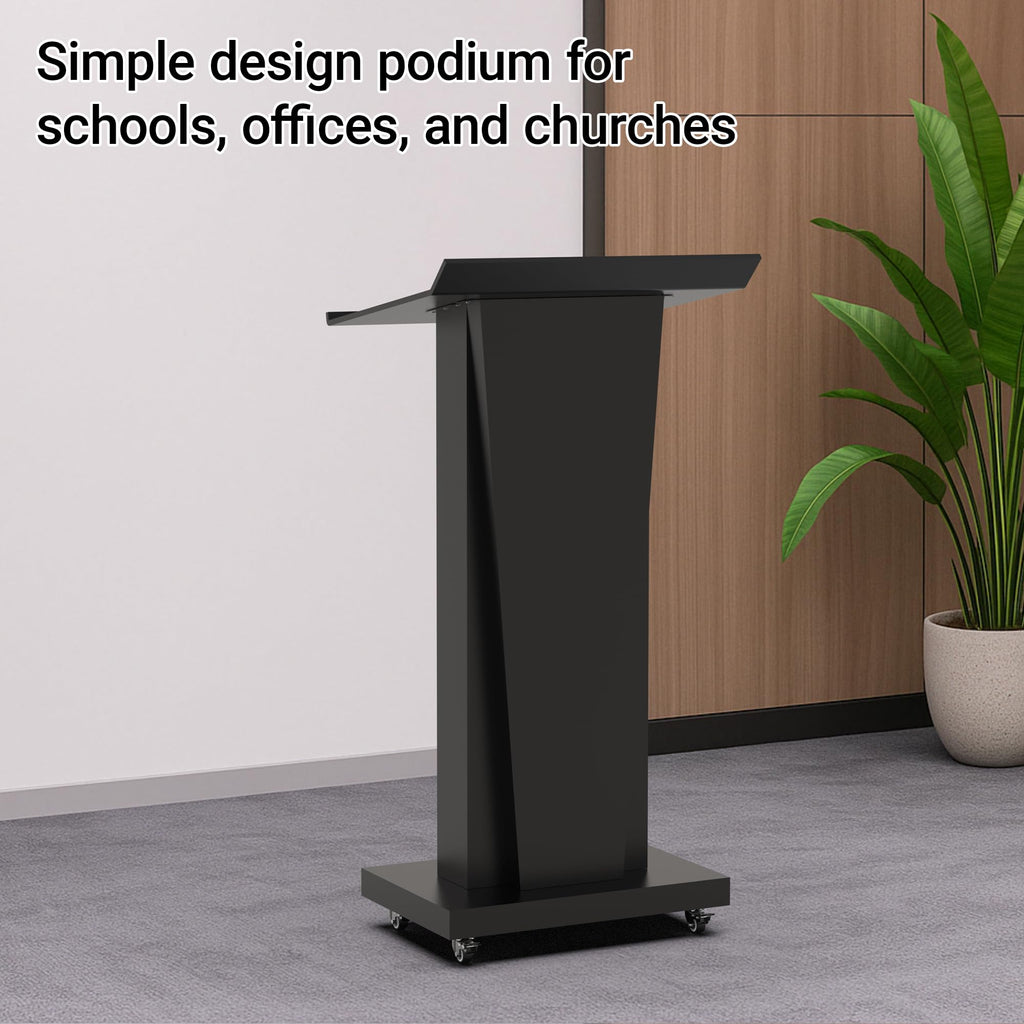 Metal Podium Stand with Wheels, Heavy-Duty Rolling Lectern for Classroom, Church & Office Presentations, Large Top, Locking Casters, Stable Base
