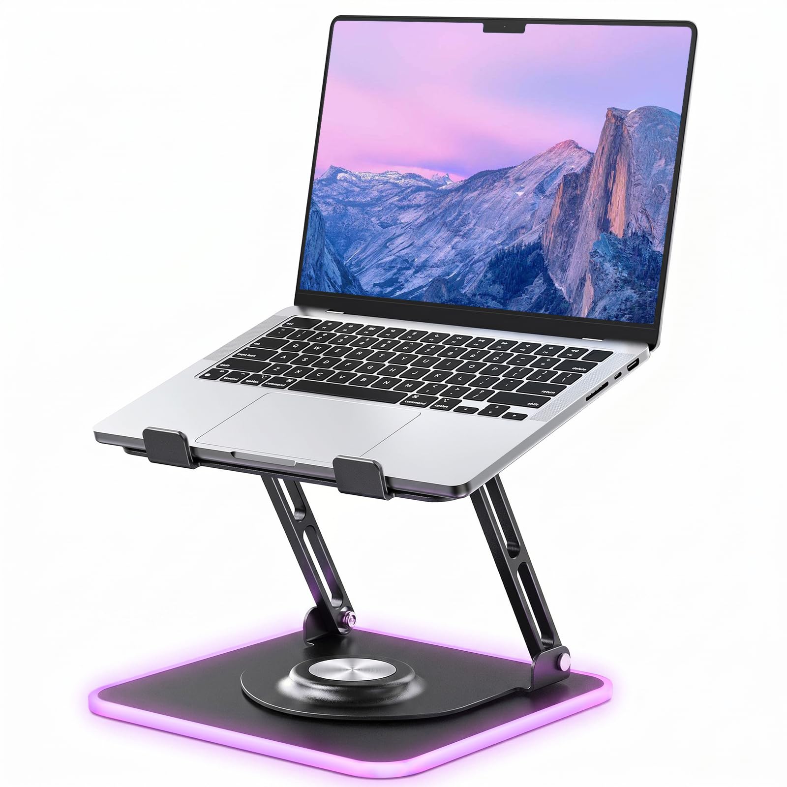 RGB Laptop Stand for Desk, Adjustable Ergonomic Laptop Riser with 360° Rotating Base, Foldable & Portable Computer Stand, Suitable for All 10-16” Laptops