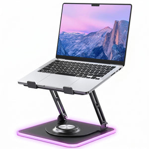 RGB Laptop Stand for Desk, Adjustable Ergonomic Laptop Riser with 360° Rotating Base, Foldable & Portable Computer Stand, Suitable for All 10-16” Laptops