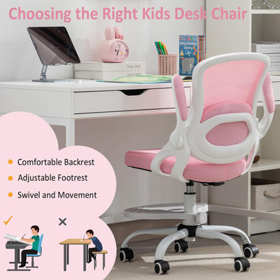 Kids Desk Chair,Ergonomic Study Chair with Adjustable Height,Swivel Mesh Desk Chair with Wheels,Home Office Chair for Children in Home Bedroom Pink