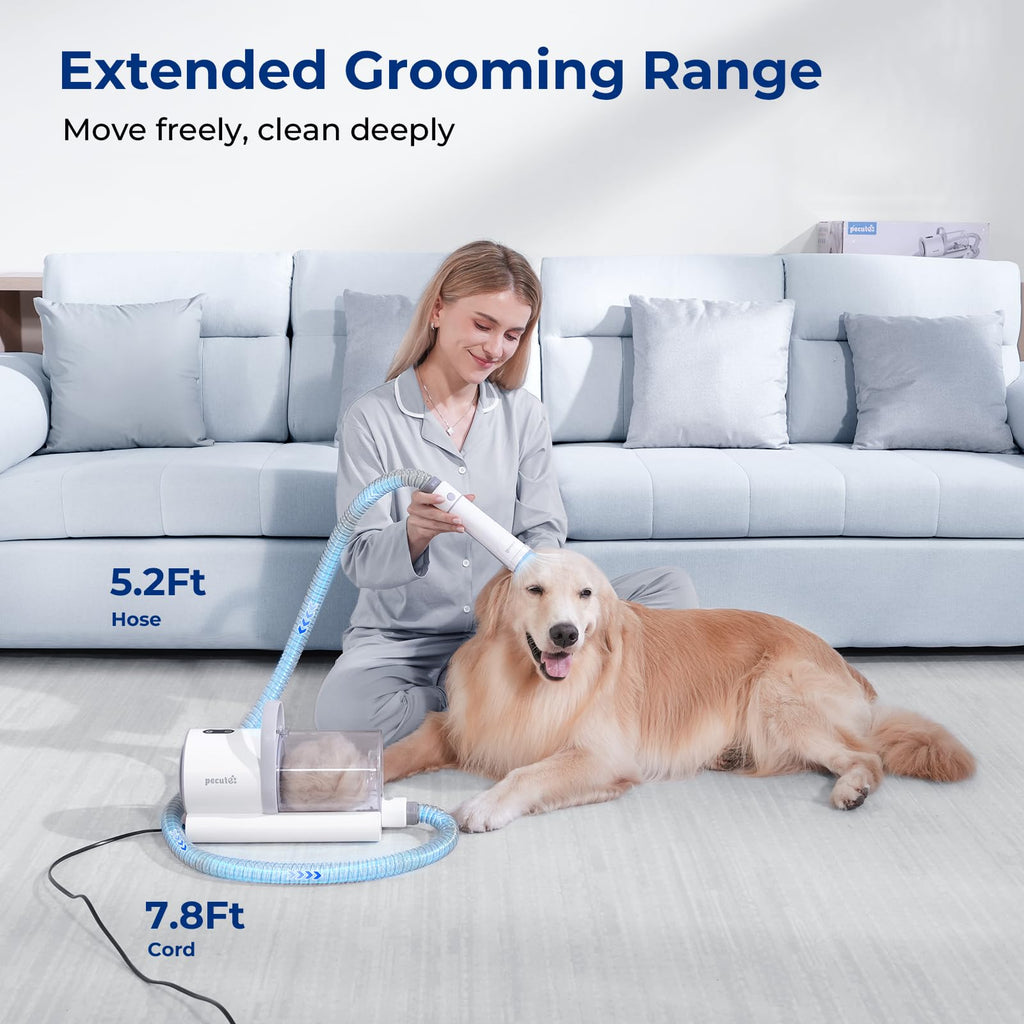 Dog Grooming Vacuum, 4-in-1 Pet Grooming Kit with Clipper, Brush, 12000Pa Dog Vacuum for Shedding with 1.5L Dust Cup, Storage Pocket, Low Noise Pet Vacuum for Dog & Cat, Home Grooming