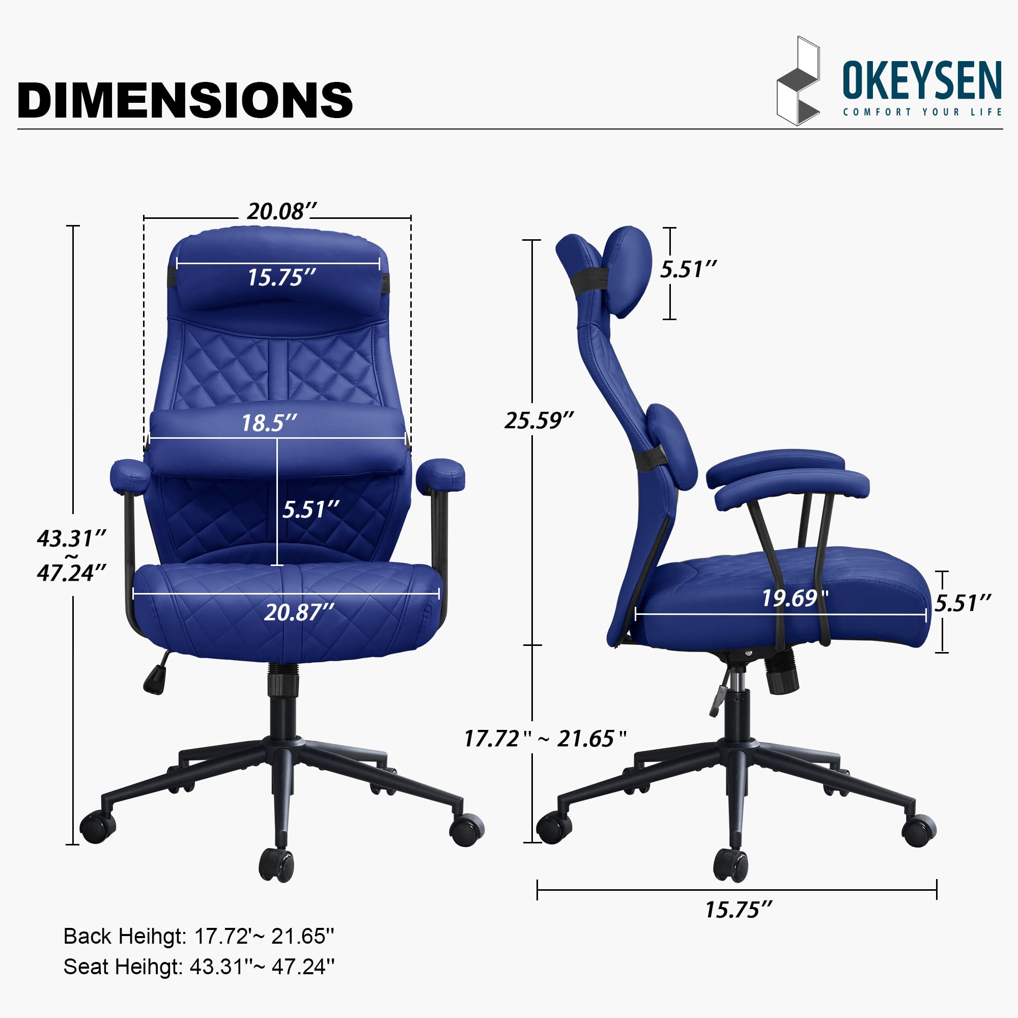 Modern Leather Office Chair, High Back Conference Room Chairs Mid-Century Reclining Office Chairs with Removable Pillow, Padded Executive Office Chair for Home, Office.