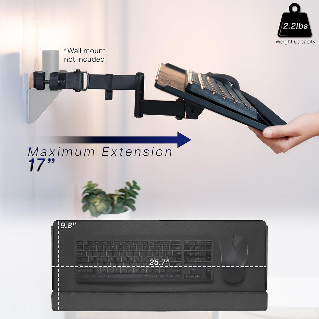 Universal 26 Inch Keyboard and Mouse Tray Pole Mount, 360 Degree Rotation, Neutral Writing Position, Black, Mount-POLEKB