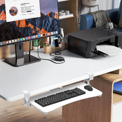Keyboard Tray Under Desk Pull Out with C Clamp Mount, Computer Keyboard & Mouse Tray, 25.6 (30 Including Clamps) x 11.8 inch Slide-Out Platform Computer Drawer for Typing, White, DSF1W