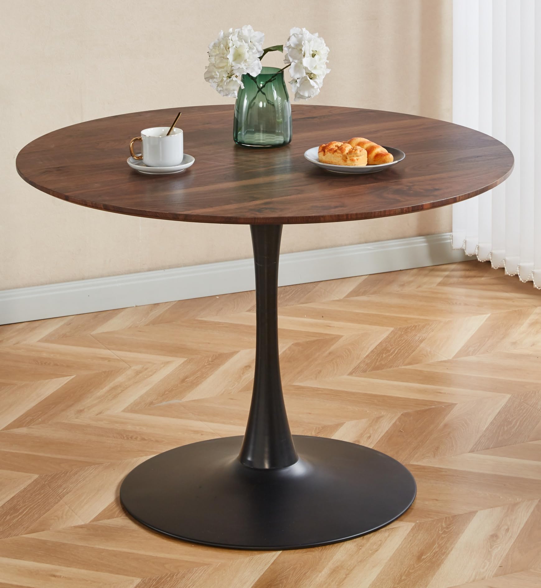 42" Round Tulip Dining Table, Mid-Century Tulip Table Kitchen Tulip Dining Table 2-4 People with MDF Table Top &Metal Base for Office Living Room