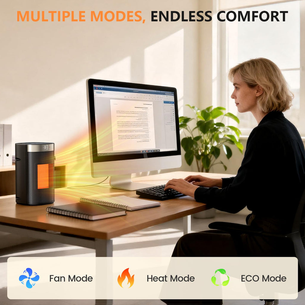 Space Heater, 1500W Electric Heaters for Indoor Use, 5 Modes & Smart Thermostat, Tip-Over & Overheat Protection, 24H Timer, Child Lock, Ceramic Fast Safety Heat for Office Bedroom Home