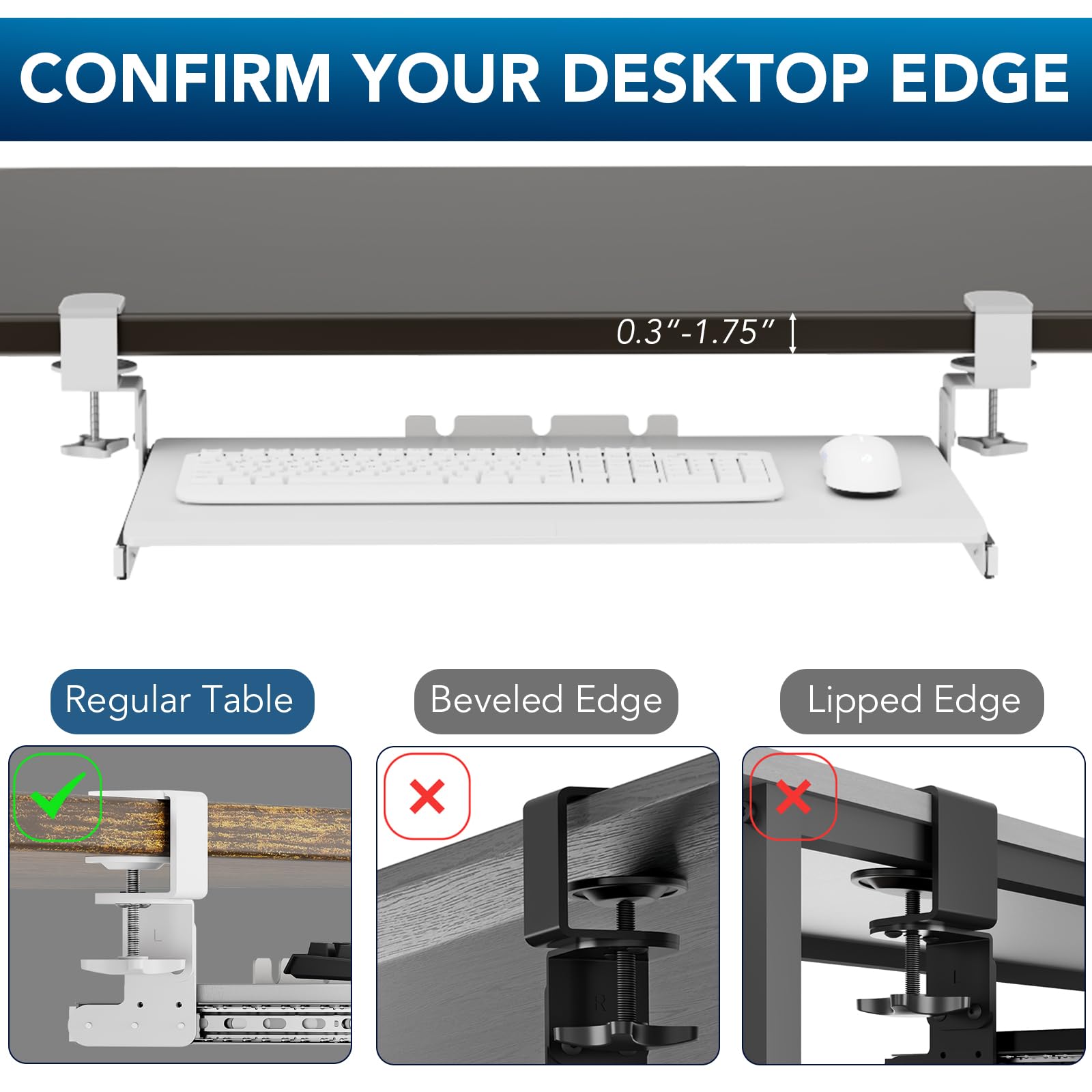 Keyboard Tray Under Desk Pull Out with Extra Sturdy C Clamp Mount System, 27.3 (32.5 inch Including Clamps) x 11 Inch Slide-Out