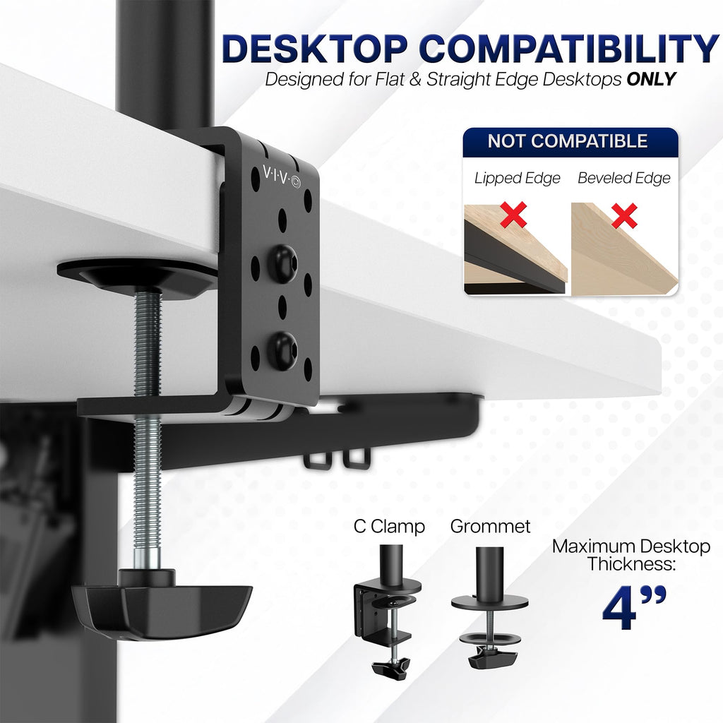 Extra Tall Single Monitor Desk Mount, 39 inch Pole VESA Stand for 13 to 32 inch Screens and up to 38 inch Ultrawides, Holds 22 lbs, Black, STAND-V011
