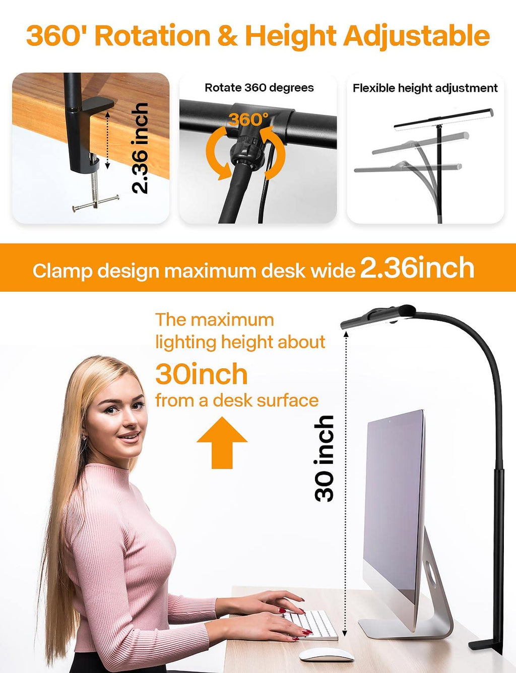 Desk Lamp for Office Home - Eye-Caring Architect Task Lamp 25 Lighting Modes Adjustable LED Desk Lamp Flexible Gooseneck Clamp Light for Workbench Drafting Reading Study