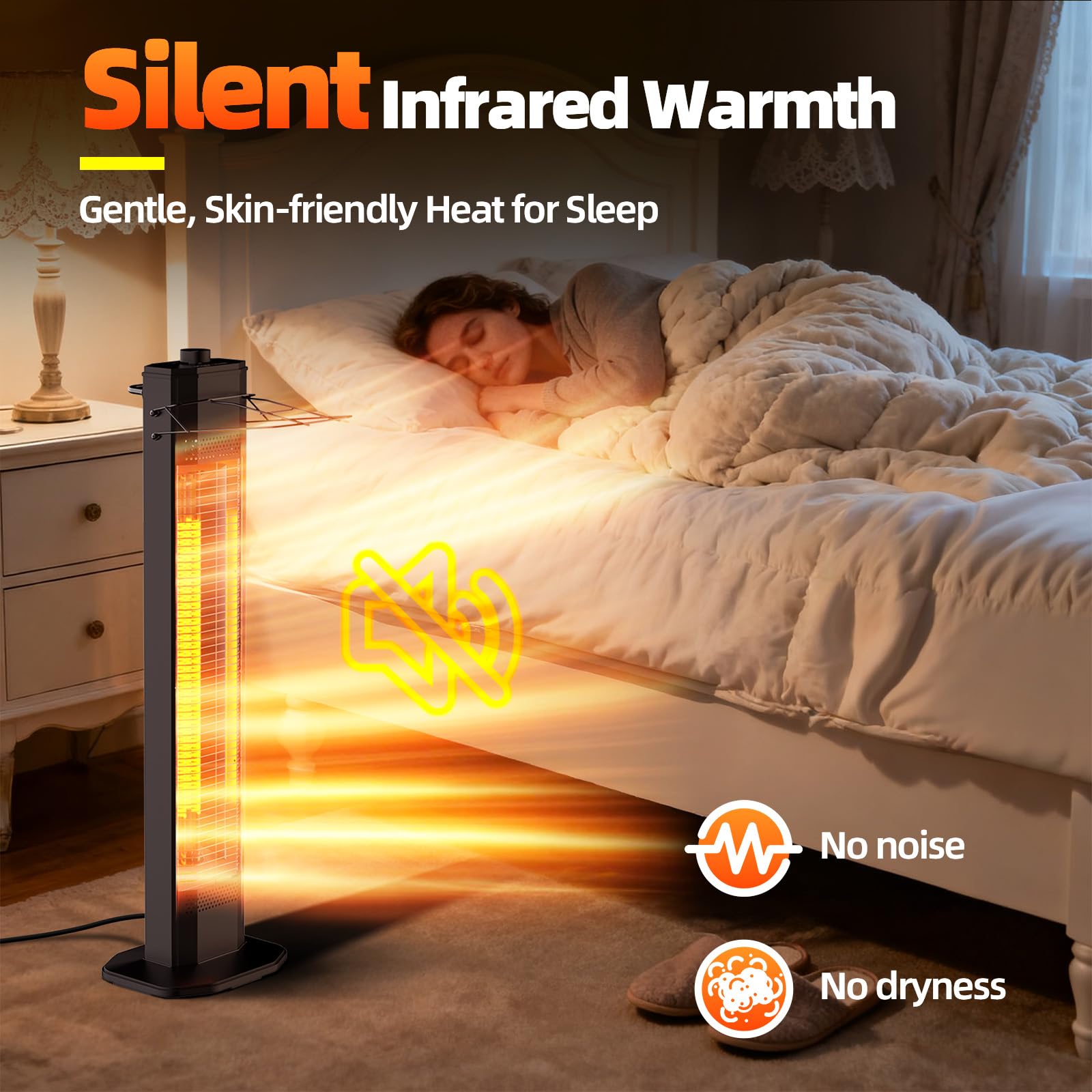 Outdoor Electric Patio Heater, 34- inch Outdoor Electric Patio Heater, 1500W Instant Heating, 3 Heat Levels, Tip-Over & Overheat Protection, IPX5 Waterproof Portable Garage Heater Porch Indoor
