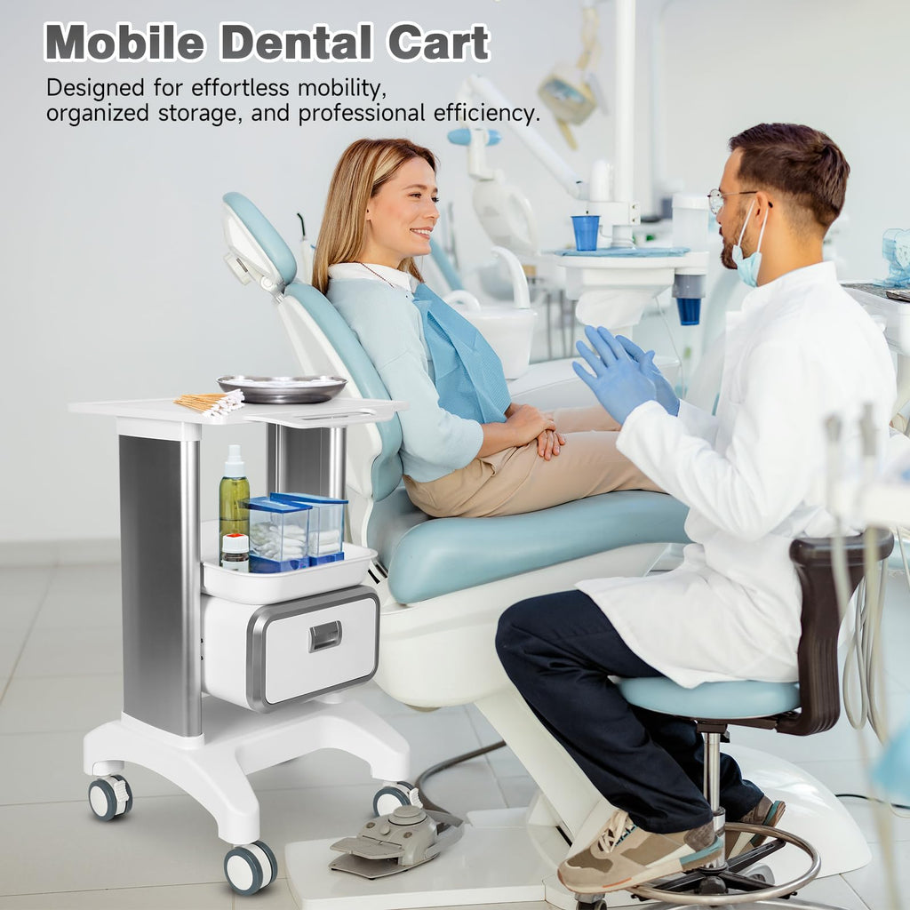 Medical Trolley Mobile Ultrasound Cart 135 LBS Load Professional Portable Storage Cart with 4 Silent Wheels Tray for Hospital Dental Clinic Beauty Salon Office Bedroom