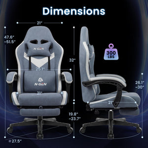 Video Gaming Chair with Footrest Lumbar Support for Home Office High Back Recliner Height Adjustable Ergonomic Comfy Fabric Computer Desk Chair (Blue)