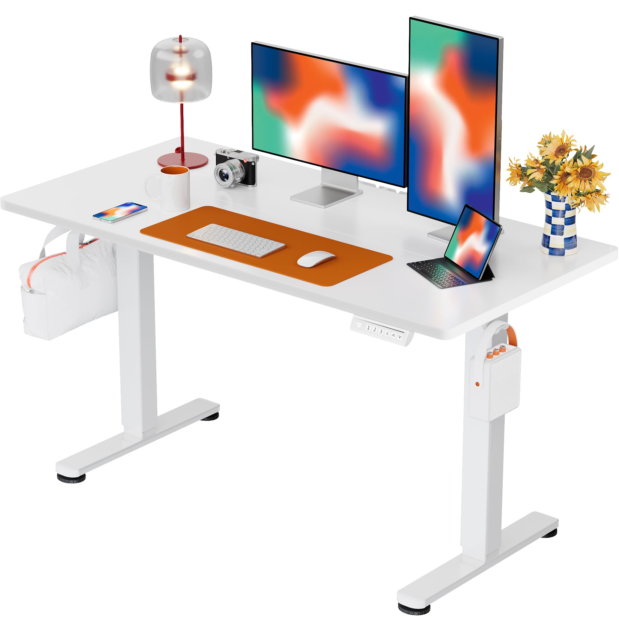 Height Adjustable Electric Standing Desk, 48 x 24 Inches Sit Stand up Desk, Memory Computer Home Office Desk, White