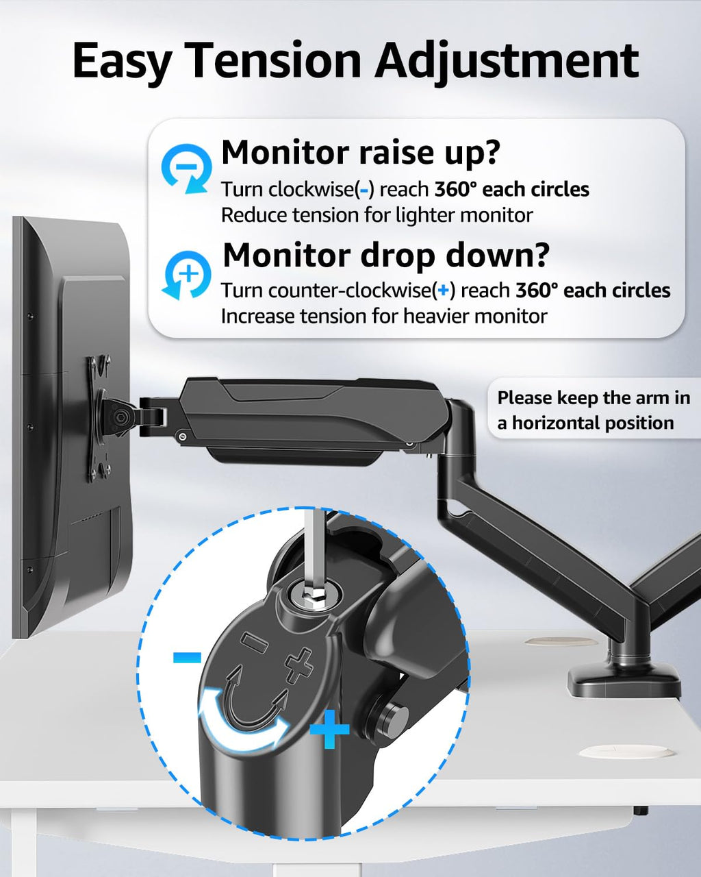Dual Monitor Stand for Desk, Monitor Arms for 2 Monitors 32 27 24 22 Inches, Height Adjustable Double Monitor Mount, VESA Mount with C-Clamp & Grommet Base, Holds 4.4-17.6lbs