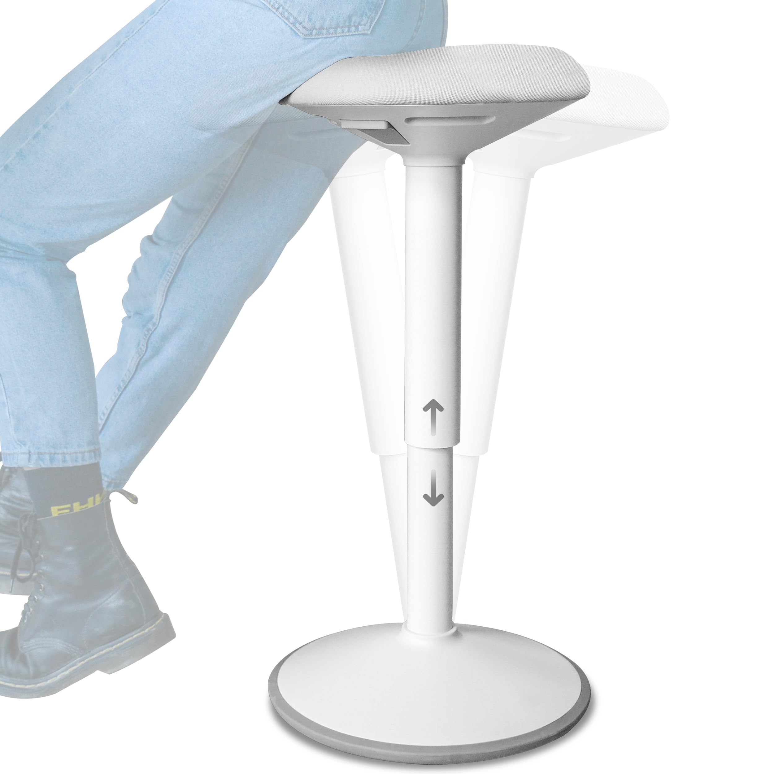 Standing Desk Stool Chair, Height Adjustable Stool 21-31 inch for Office and Classroom, Swivel Stool, Anti-Slip Bottom Ergonomic Wobble Stool with Rocking Motion, White